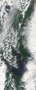 Спутниковый снимок  Рыбинского водохранилища и Белого озера 2023-05-27